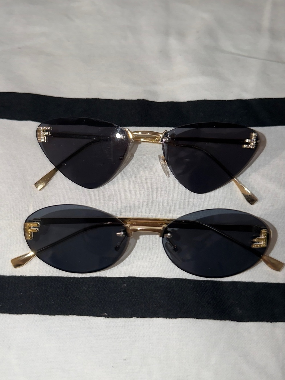 Two Gold Frame Black Lens Women's Sunglasses - Fashion Accessory